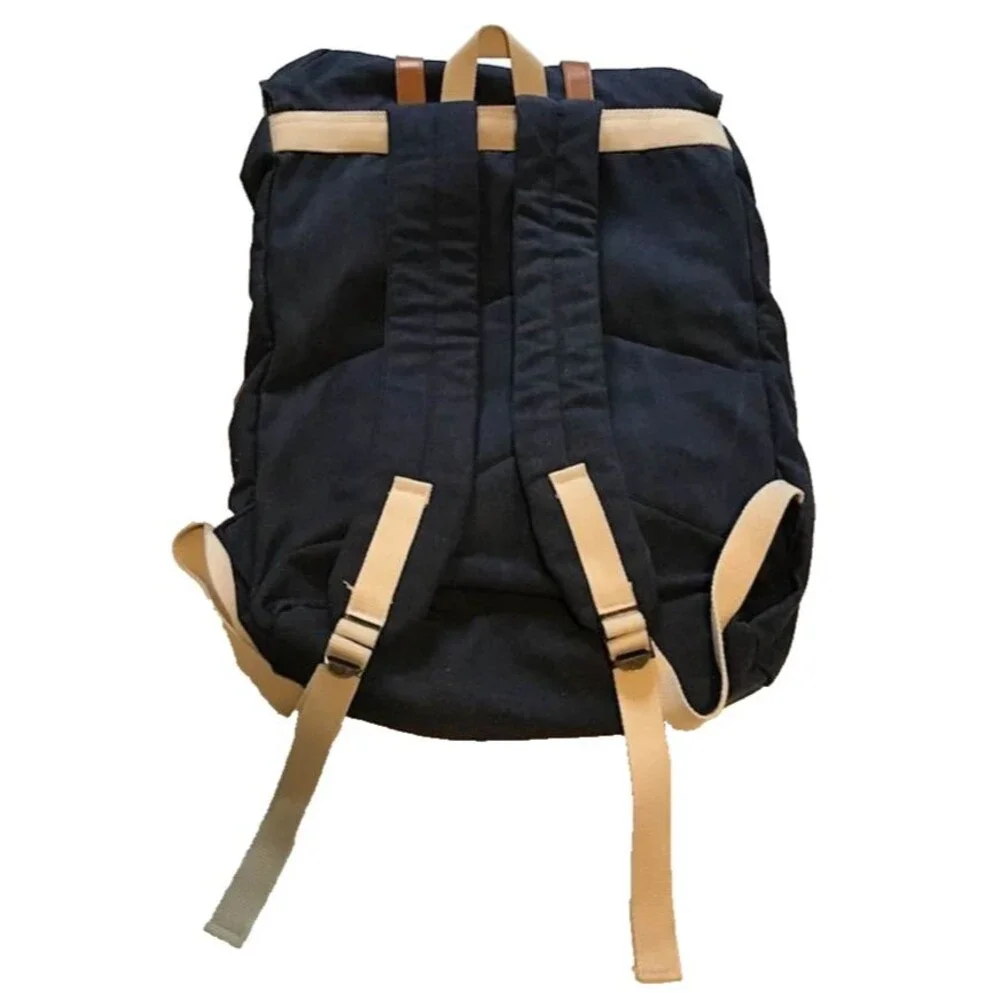 Vinga Clifton Canvas Navy Blue Leather Straps Large Backpack Drawstring Laptop